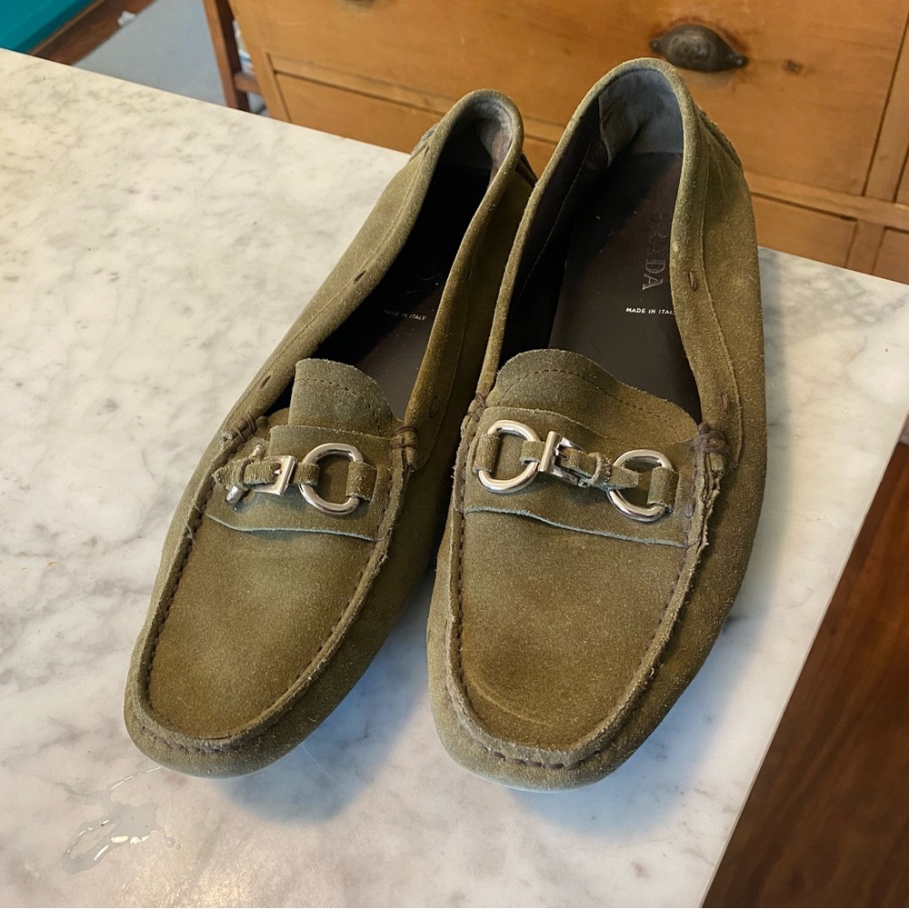 Prada Olive Green Suede Driving Shoes